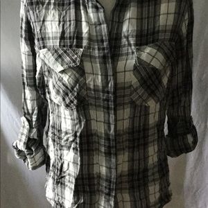 Sam Edelman Black/White Plaid blouse rolled sleeve